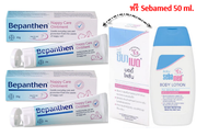 Bepanthen Ointment บีแพนเธน ออยเมนท์ ปกป้องดูแลผิวใต้ผ้าอ้อม 30g.2 หลอด ฟรี Sebamed Body Lotion 50 ml.