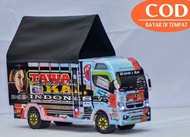 miniatur truk oleng kayu asli miniatur truk oleng p.30cm bonus terpal tawakal hologram LAMPU truk ol