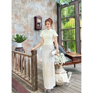 Thai Silk Dress Cream And Yellow Father's Day Outfit