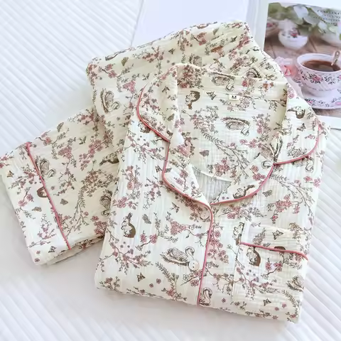 Gift Female Pajamas For Women Cotton Sleepwear Pijamas For Women’s Nightie Floral Print Nightwears F