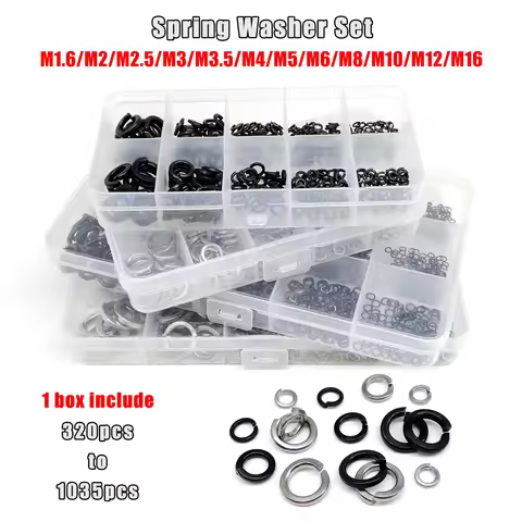 1 Box Mix M1.6 M2 M2.5 M3 M4 M5 M6 M8 M10 M12 M16 Set Spring Split Lock Washer Elastic Gasket Black
