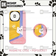 Cute White Cat Magnetic Case with Magnetic Popsocket – Soft TPU, Anti-Stain | DKshop