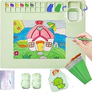 Silicone Painting Mat kit, 20"X16" Large Silicone Art Mat with Detachable Cup, Silicone Mats for Crafts, Artist for Kids Christmas Gift DIY Creations(Green)