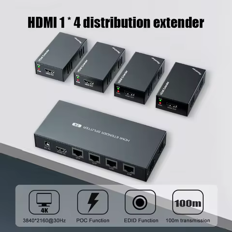 1x4 HDMI Extender Splitter 1080p Over Cat5e/Cat6 Ethernet Cable with Loopout - Up to 50m/165ft - EDI