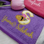 Bee Applique Towel Baby Sulam Nama Cotton Sulamilicious Tuala mandi newborn budak taska tadika Serap Air Birthday Gift