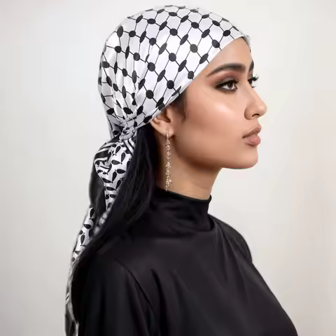 New Palestine Scarf Keffiyeh Women Printed Square Scarf Muslim Hijab Satin Silk Handkerchief Bandann