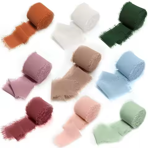 9 Rolls 4cm*3m Handmade Chiffon Silk for Gift Wrap Frayed Edge Ribbon for Crafts Decorating Wedding 