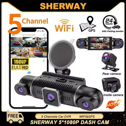 5 Channel Car DVR UHD 1080P 5-Lens Inside Vehicle Dash Cam 360° All Sides Car Camera Wifi Video Driv