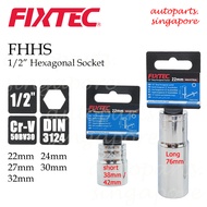 FIXTEC Hexagonal Socket for 1/2 inch drive Hex socket long short 22 24 27 30 32mm