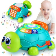 Baby Crawling Toys 6 to 12 Months, Infant Turtle Musical Toys with Phone Hand Drum，Baby 7 8 9 10 11 