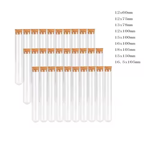 20pcs Transparent Plastic test tube with Cork Stopper U-shape bottom Laboratory or Wedding favours S