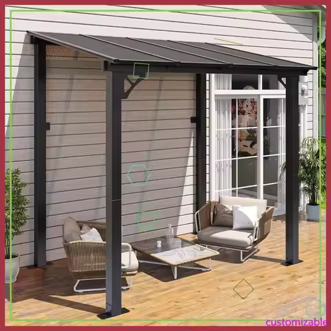 8'x5' Outdoor Wall Mounted Gazebo with Aluminum Frame & Polycarbonate Roof, UV Protection