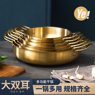 AT-🎇Korean Style Stainless Steel Pot Seafood Hot Pot Binaural Golden Ramen Pot Soup Pot Instant Noodle Pot Flat Mini Sma