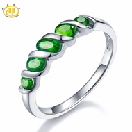 Hutang Wedding Rings Natural Diopside Ring Pure 925 Sterling Silver 5-stone Fine Jewelry Vivid Green Gemstones for Women's Gift