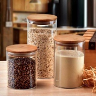 KAYU Aesthetic Wooden Lid Glass Spice Bottle Jar | Spoon SPICE HOLDER | Seasoning Honey Oil Bottle |