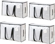 Yitexin 4 Pack Clear Moving Bags with Zips & Handles, 72L/95L Waterproof Packaging Storage Bag, Movi