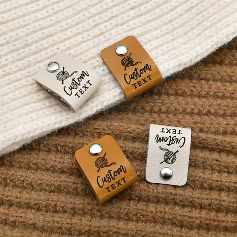 Leather Tags, Genuine Leather, Knitting Labels, Personalized Fold Labels, Custom Logo, 0.75x2.3 Inch