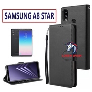 LEATHER CASING SAMSUNG A8 STAR CASE LEATHER FLIP WALLET LEATHER PREMIUM LEATHER OPEN CLOSE HP CASE F