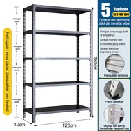 Rak besi susun 5 susun Rak besi siku Rak dapur Rak gudang Rak Aquarium Rak baja siku 120x50x180cm