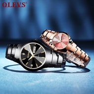 OLEVS Couple Watches Tungsten Steel Women Watch Date Waterproof Men Watch Original Quartz Man Wristwatch Ladies Jam Tangan
