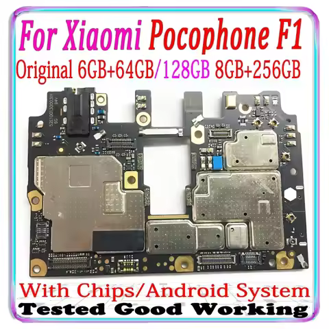 256GB Global Version For Xiaomi Pocophone Poco F1 Motherboard 128GB 64G Logic board Unlocked Mainboa