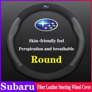 เส้นใยหนังสำหรับ Subaru BRZ Forester XV Impreza Levorg WRX STi รถพวงมาลัยฝาครอบเลเซอร์แกะสลักอุปกรณ์โลโก้