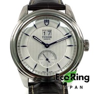 △ Tudor 帝陀 Silver And Brown Stainless Steel And Calfskin Glamour Double Date Automatic Watch 57100 銀