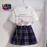 ijer Shop Baju Kanak Perempuan,jk Uniform Full Sets For Girls Kuromi T-Shirt &amp; Skirt Set Short Sleeved Skirt With Belt Kids Summer Clothes, Children's Skirt