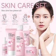 5pcs Gift Box Cherry Blossom Sakura Skin Care Set Collagen Eye Cream Serum Facial Cleanser Toner Fac