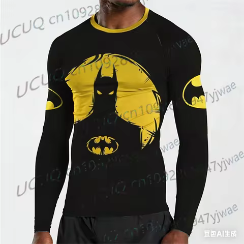 Batman New Style Yellow 3D Print Long Sleeve Sportwear Superhero Gym Fitness O-Neck Sports Quick-Dry