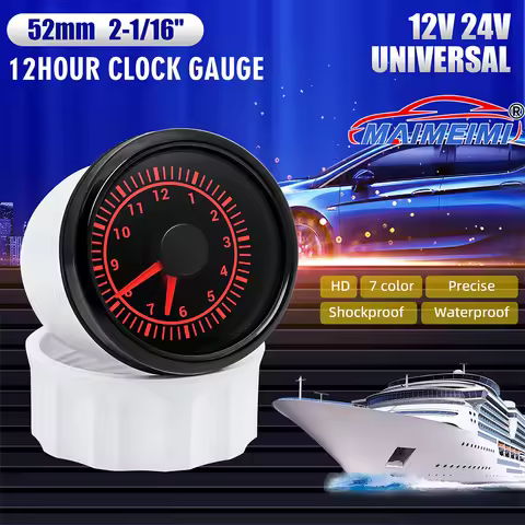 2" 52mm Clock Gauges with 7 Colors Backlight Instrument Digital pointer Car Gauges 0-12 Hours Hour M