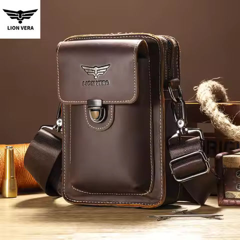 LION VERA Crazy Horse Leather Men's Waist Bag Phone Bag Waist Bag 5.3-inch Backpack Men's Small Ches