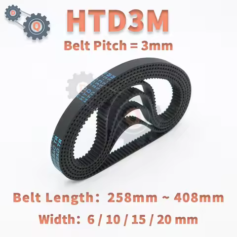 HTD3M Belt Length 258mm to 408mm HTD 3M Timing Belt Drive Belt Width 6mm 10mm 15mm 20mm 3M Rubber Be