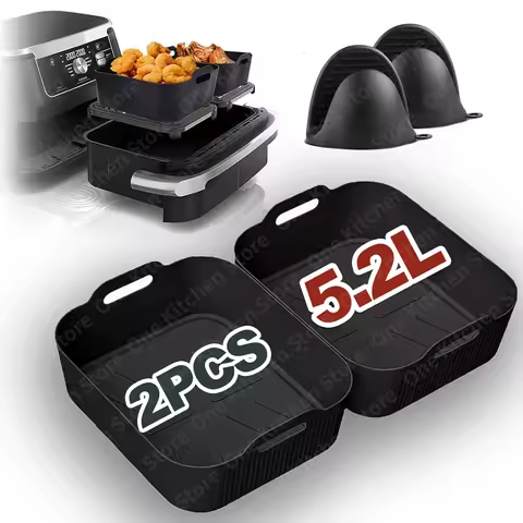 2Pcs 5.2L Air Fryer Reusable Silicone Baking Trays for Ninja AF500EU COSORI Air Fryer 10L Twinfry Re