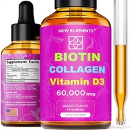 New Elements Liquid Biotin Collagen Peptides &amp; Vitamin D3 for Hair Growth MCT Oil Drops 60,000mcg – Powerful Formula for Hair Skin and Nails, Most Advanced Hair Growth Supplement for Women &amp; Men
