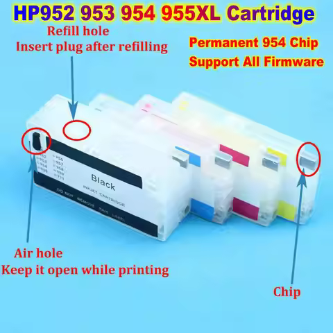 Hp95U HP952 953 954 955XL Refillable Ink Cartridge With Permanent 954 Chip For HP Officejet Pro 7740