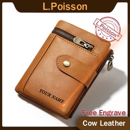 New RFID Blocking Men Top Grain Cow Leather Short Wallet with Zipper, Multi Card Slots & Coin Pouch