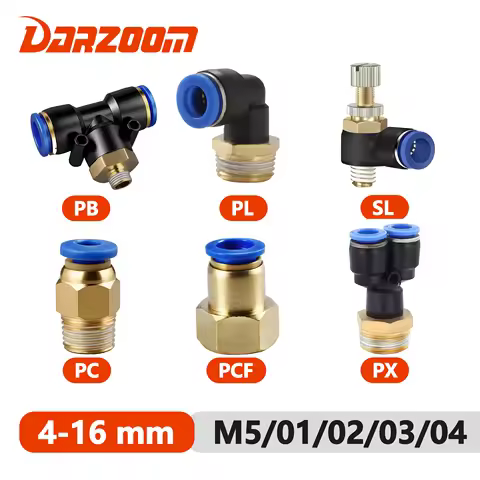 PC/PCF/SL/PB/PL/PX Pneumatic Air Connector Fitting 10/12/14/16mm Thread M5 3/4" 1 2 way Hose Fitting