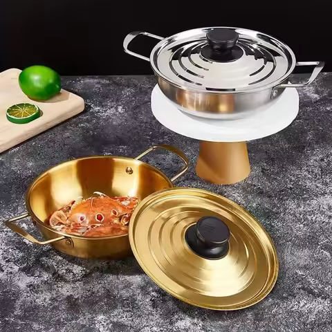Korean style spiral covered soup pot, stainless steel instant noodle pot, golden hot pot, double ear