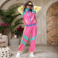 Crazy 80s Tracksuit Men Women 80s 90s Retro Windbreaker Disco Outfit 80s Costume for Couple Track Su
