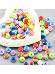 50 piezas de cuentas redondas rayadas de colores transparentes mezclados para hacer joyas, pulseras hechas a mano, collares y accesorios para cadenas telefónicas DIY
