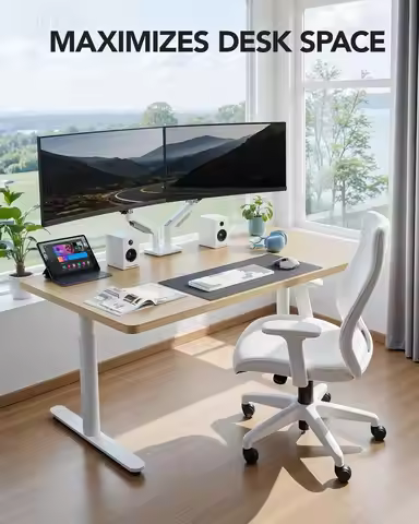 Furniture Dual Monitor Stand Adjustable Desk Mount Vesa Bracket for 13-32 inch Screens White