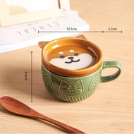 Cartoon Ceramic Cat Mug With Lid Breakfast Strawberry Milk Tea Cup Shiba Lnu Espresso Coffee Cups Pe