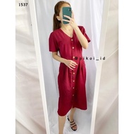 Dapa Ol761 Dress Imlek Merah Dress Katun Linen Wanita Busui Kancing