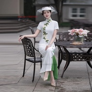 Women Chinese Traditional Flower Embroidery Cheongsam Retro Banquet Evening Aodai Dress