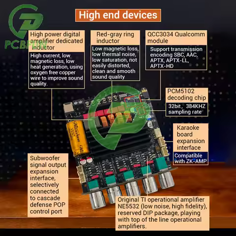 ZK-TB21Q 2.1 Channel Bluetooth Amplifier Board APTX Lossless Decoding 50W+50W+100W Power Audio Modul