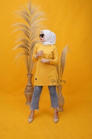 Baju atasan Wanita Tunik Polos Tangan Kerut Six Diary Original warna Mustard