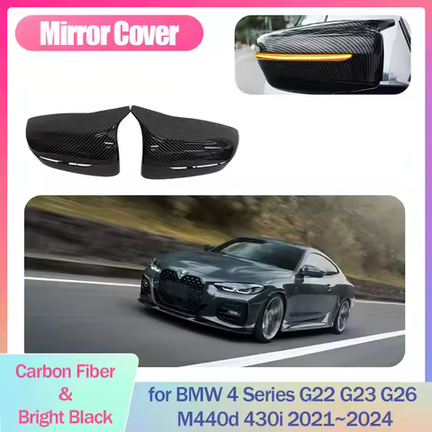 Car Mirror Cover for BMW 4 Series i4 G22 G23 G26 M440d 430i 2021~2024 Cap Wing Carbon Fiber Black Tr