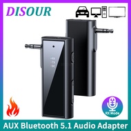 DISOUR AUX Bluetooth 5.1เครื่องรับส่งสัญญาณเสียง3.5มม. สเตอริโอพร้อมไมโครโฟนรองรับ TF Card Play อะแดปเตอร์ไร้สายสำหรับรถยนต์ TV PC หูฟัง Speaker