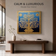 Golden Bodhi Tree of Life Wall Art Canvas Red Blue 60x60cm 90x90cm Wooden Frame Home Altar Decor